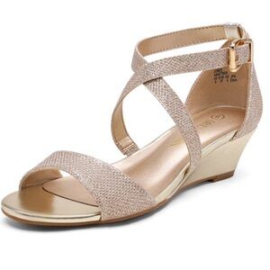 Gold Open Toe Low Heel Wedge Sandals gold sandals wedding shoes gold shoes